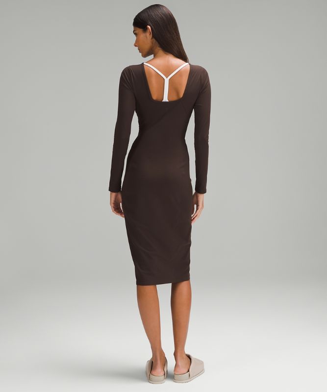 Ribbed Nulu Scoop-Back Long-Sleeve Dress