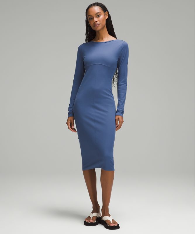 Ribbed Nulu Scoop-Back Long-Sleeve Dress