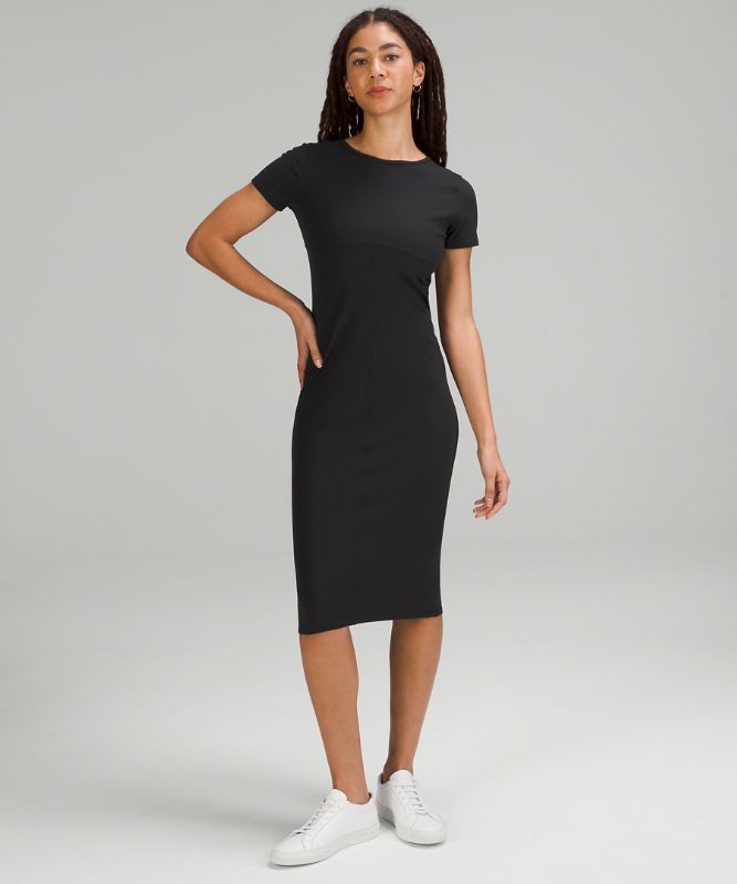 Ribbed Nulu Scoop-Back Cap Sleeve Dress