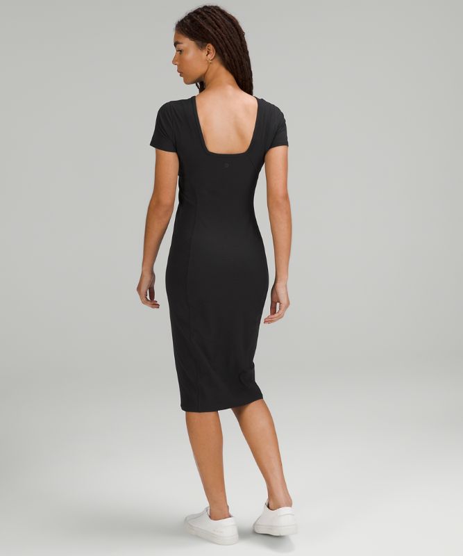 Ribbed Nulu Scoop-Back Cap Sleeve Dress