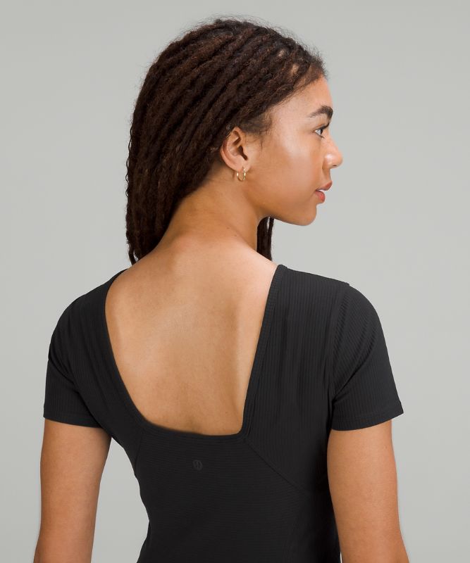 Ribbed Nulu Scoop-Back Cap Sleeve Dress