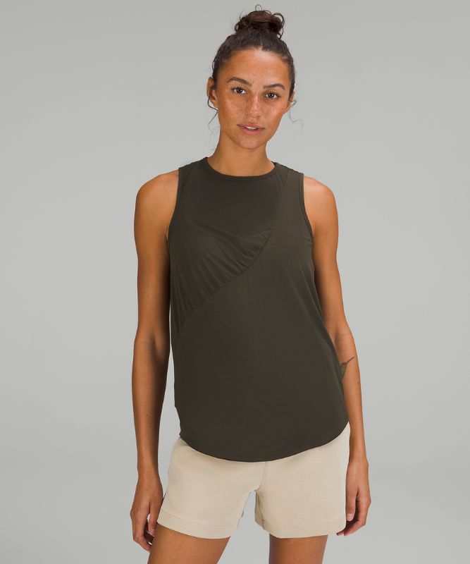 Silk-Blend Shirred Tank Top