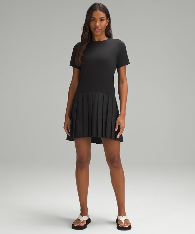 Pleated Short-Sleeve Dress