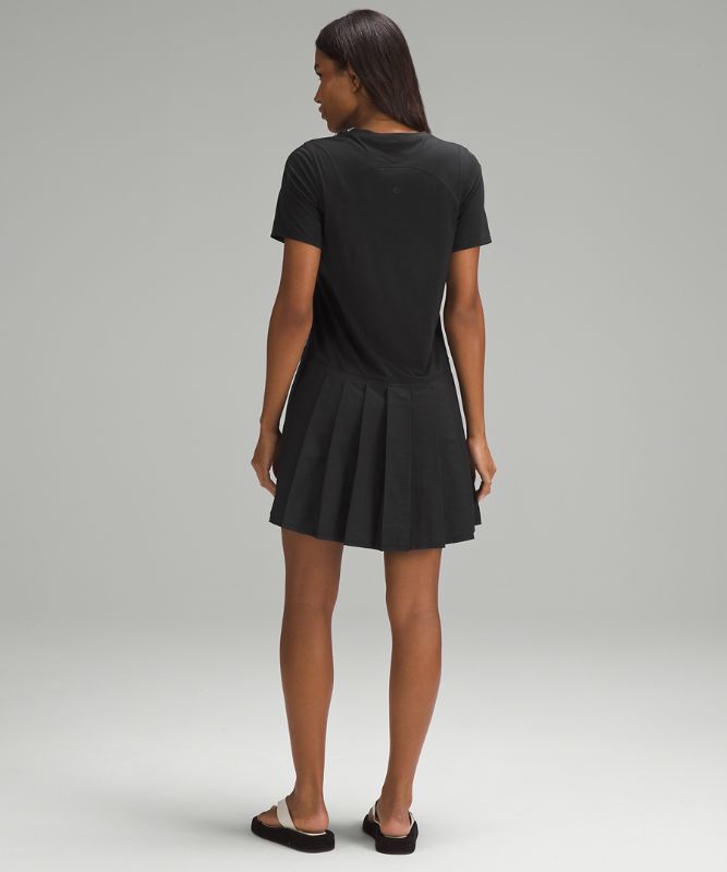 Pleated Short-Sleeve Dress