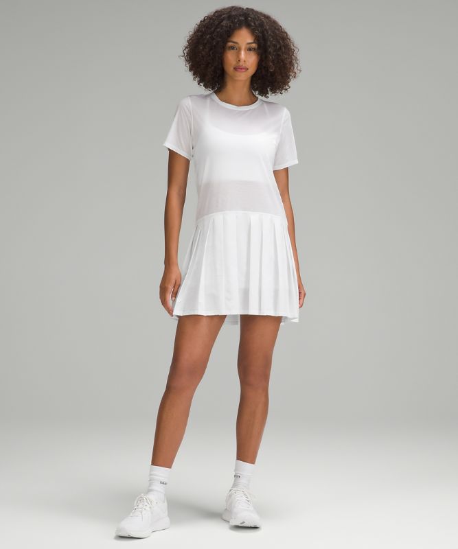 Pleated Short-Sleeve Dress