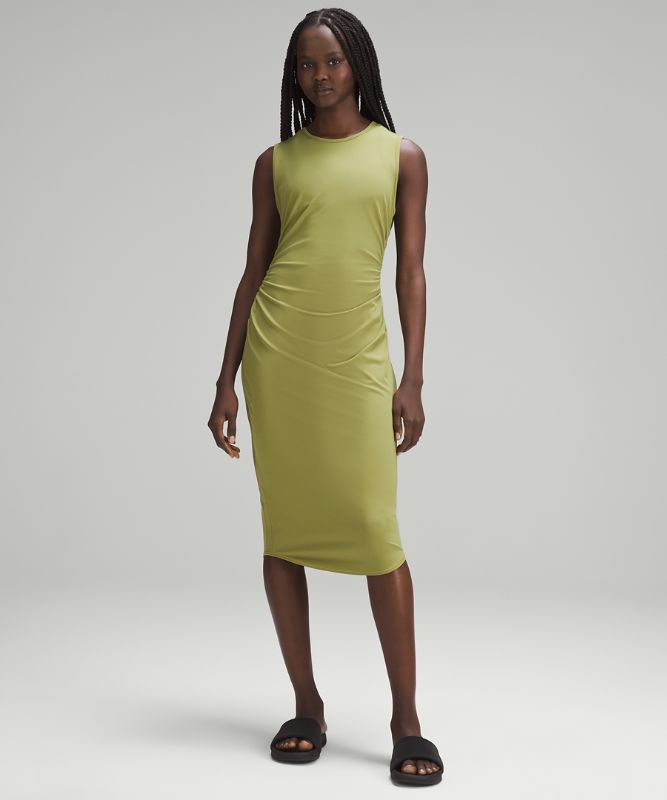 Shirred Nulu Midi Tank Dress, Bronze Green