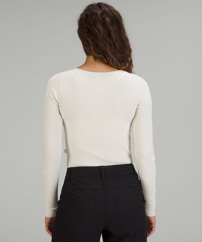 Tight-Fit Long-Sleeve Knit Bodysuit