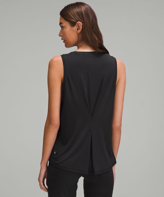 Silk-Blend Back Pleat Tank Top