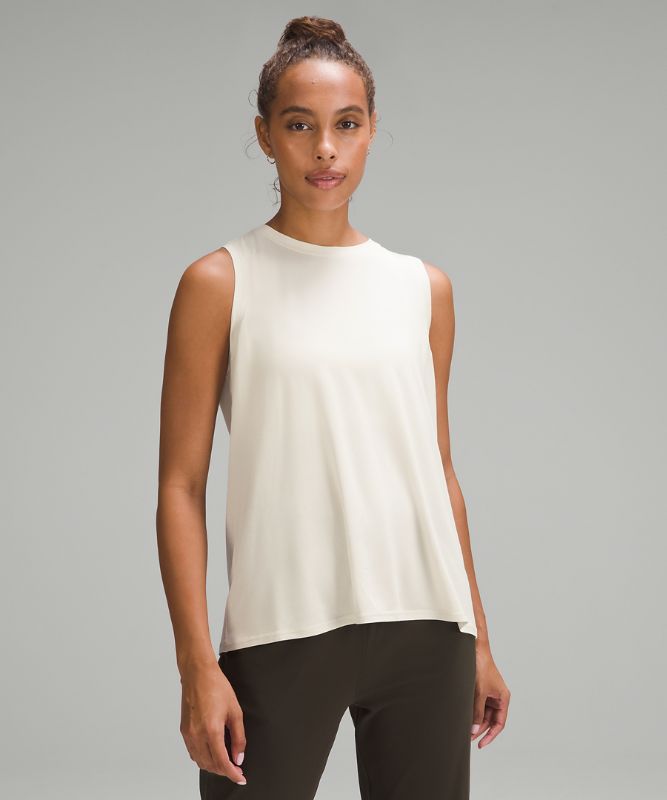 Silk-Blend Back Pleat Tank Top