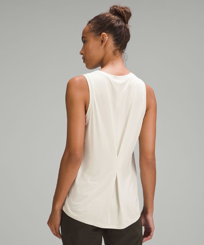 Silk-Blend Back Pleat Tank Top