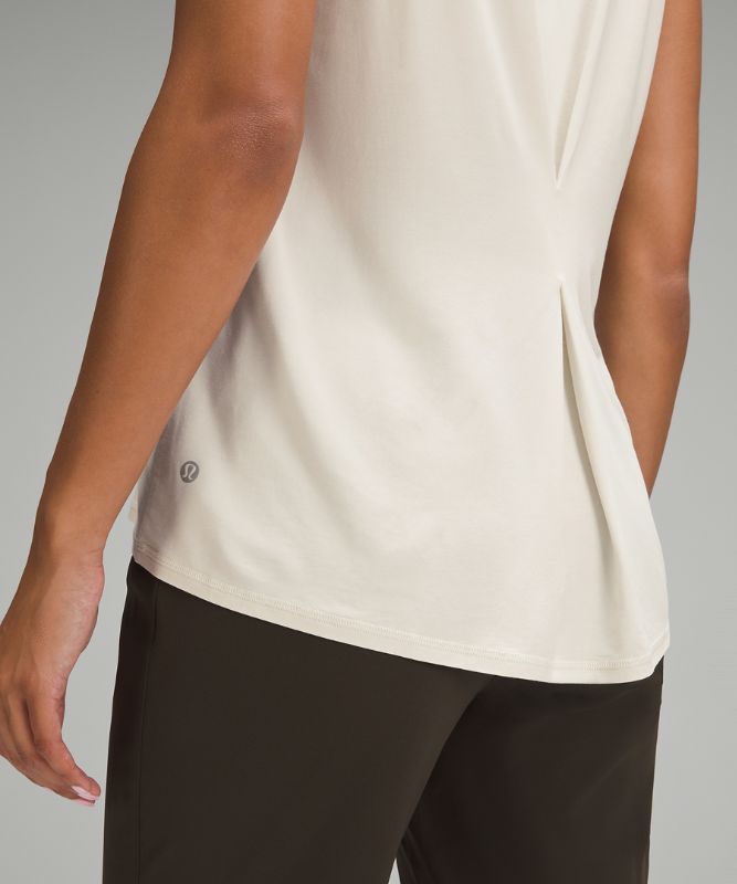 Silk-Blend Back Pleat Tank Top