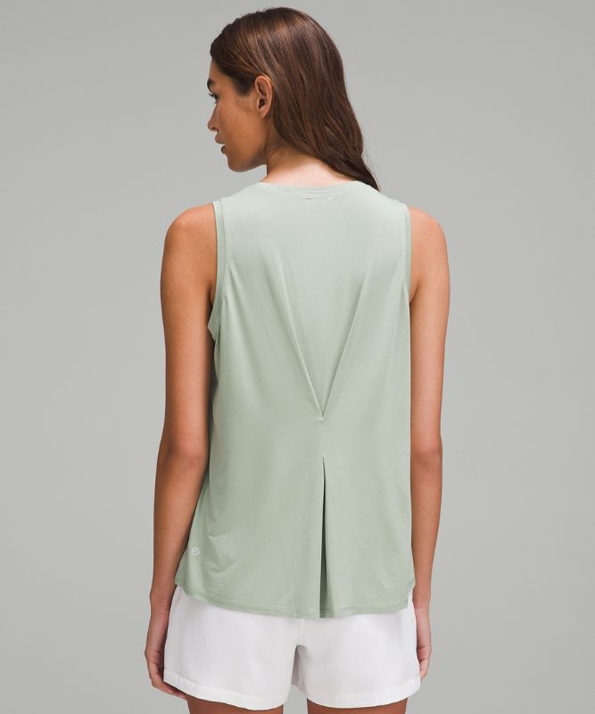 Silk-Blend Back Pleat Tank Top