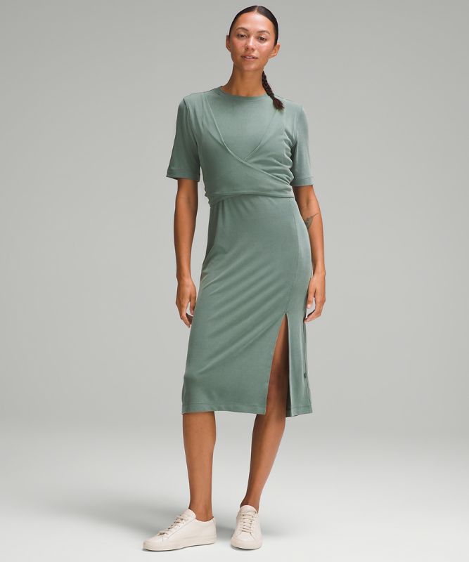 Wrap-Front Soft Ribbed Midi Dress