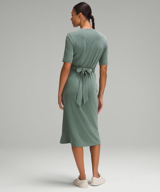 Wrap-Front Soft Ribbed Midi Dress