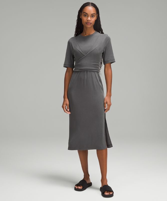 Wrap-Front Soft Ribbed Midi Dress