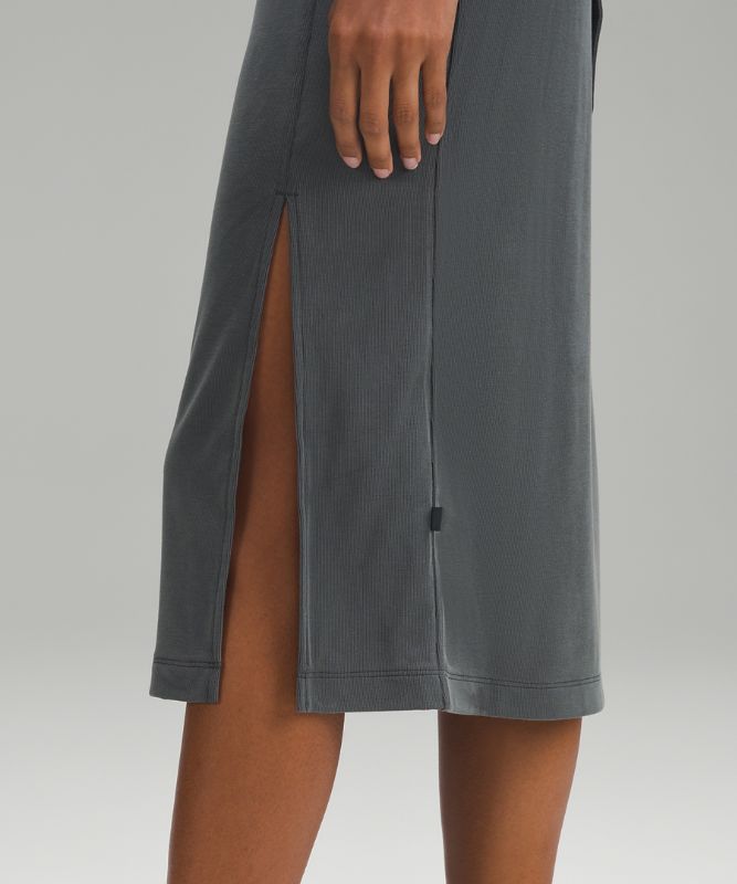 Wrap-Front Soft Ribbed Midi Dress