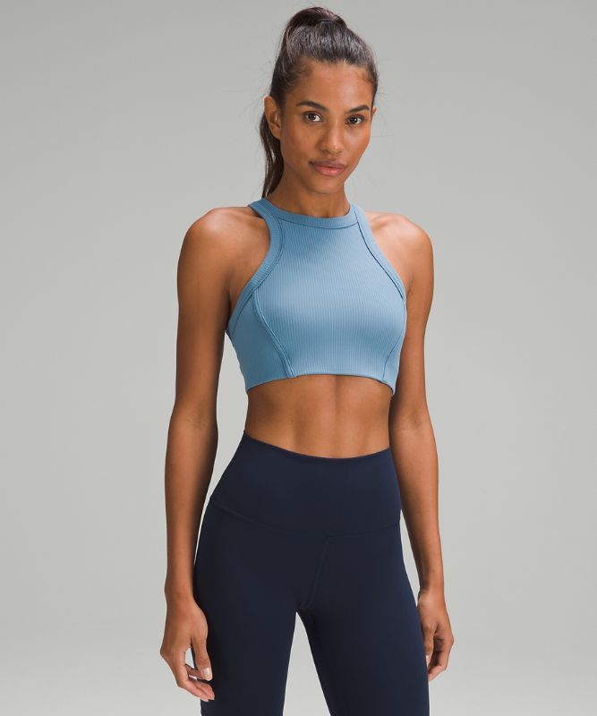 Ribbed Nulu High-Neck Yoga Bra *Light Support, B/C Cup, Utility Blue