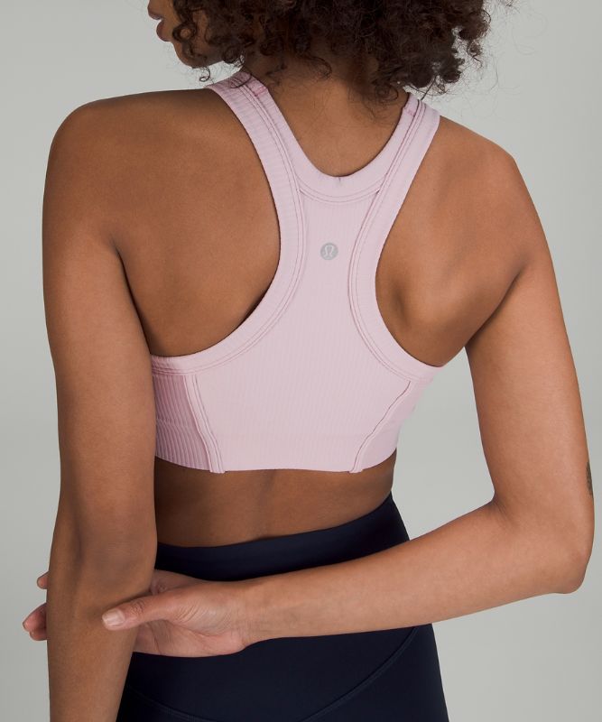 Ribbed Nulu High-Neck Yoga Bra *Light Support, B/C Cup, Pink Peony