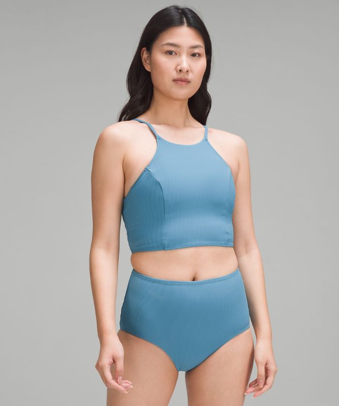 Ribbed High-Neck Longline Swim Top C/D Cup