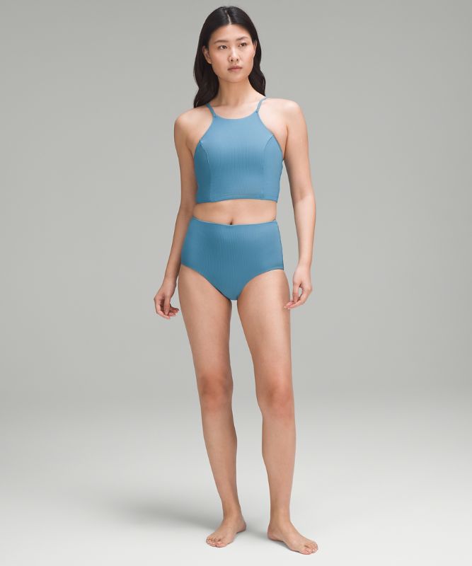 Ribbed High-Neck Longline Swim Top C/D Cup