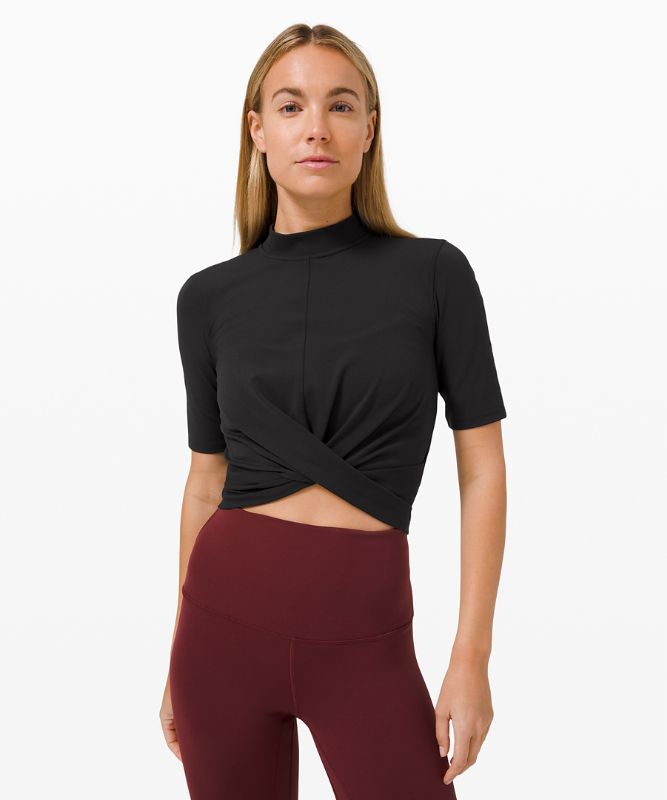 Wrap Front Mock Neck Crop Short Sleeve