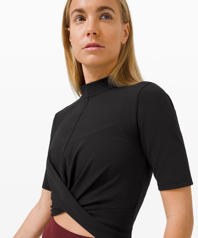 Wrap Front Mock Neck Crop Short Sleeve