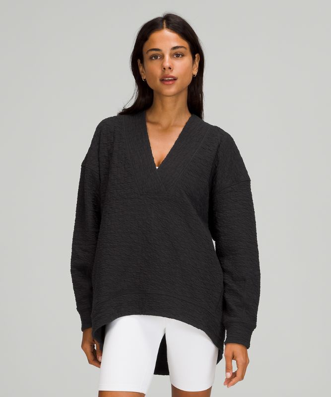 Rippled V-Neck Pullover