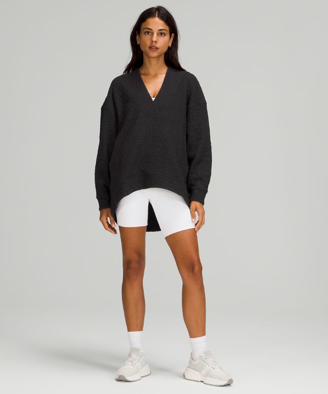 Rippled V-Neck Pullover