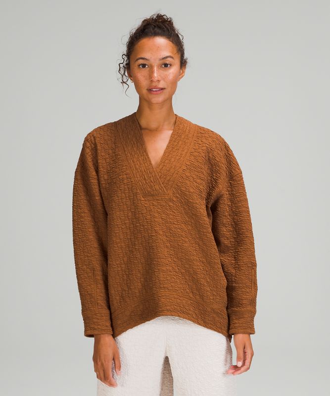 Rippled V-Neck Pullover