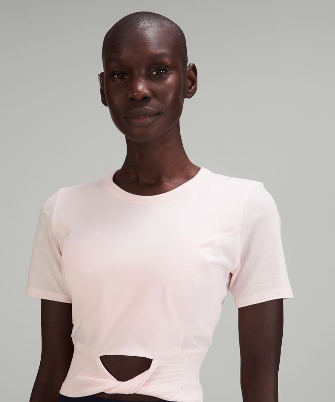 Cropped Cotton Ribbed-Band T-Shirt