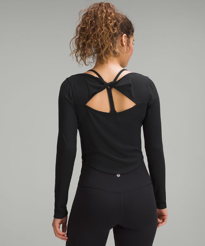 Modal Silk Twist-Back Yoga Long-Sleeve Shirt, Black
