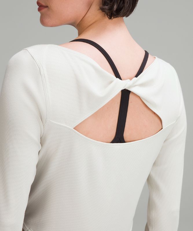 Modal Silk Twist-Back Yoga Long-Sleeve Shirt, Bone