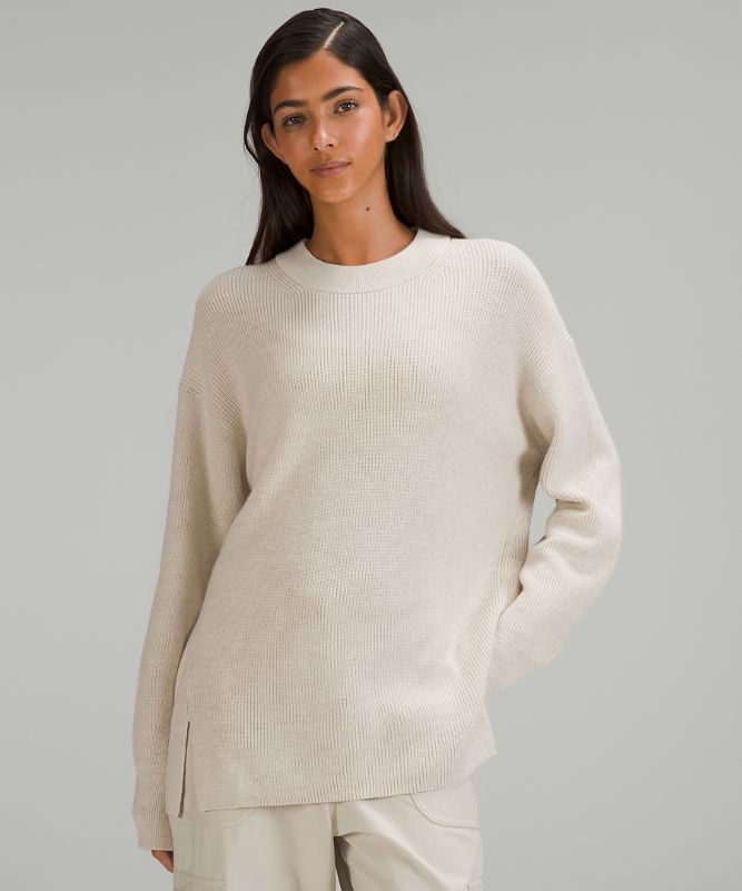 Merino Wool-Blend Ribbed Crewneck Sweater