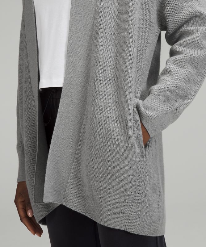 Merino Wool-Blend Ribbed Long Wrap Sweater