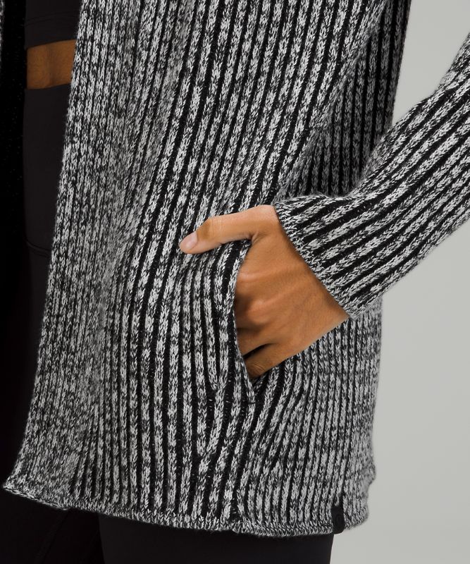 Cotton-Cashmere Blend Sweater Wrap, Black/Heathered Gull Grey/White/Black