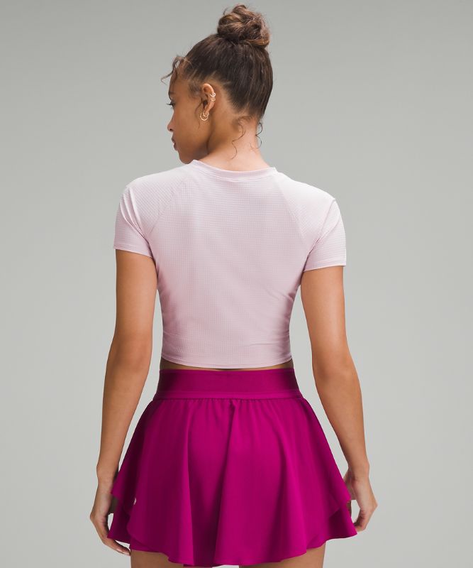 Grid-Texture Cropped Tennis Short-Sleeve Shirt