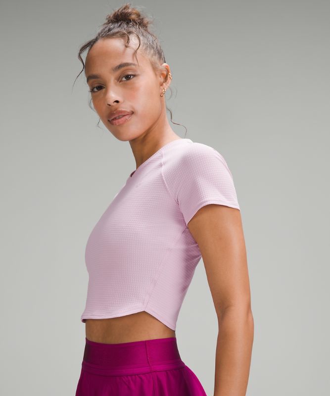 Grid-Texture Cropped Tennis Short-Sleeve Shirt