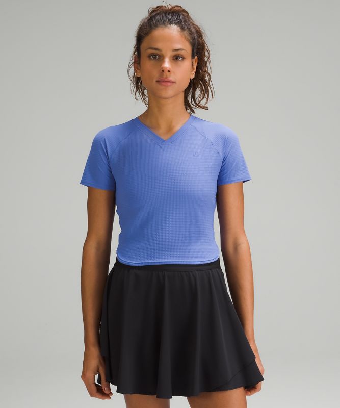 Grid-Texture Cropped Tennis Short-Sleeve Shirt