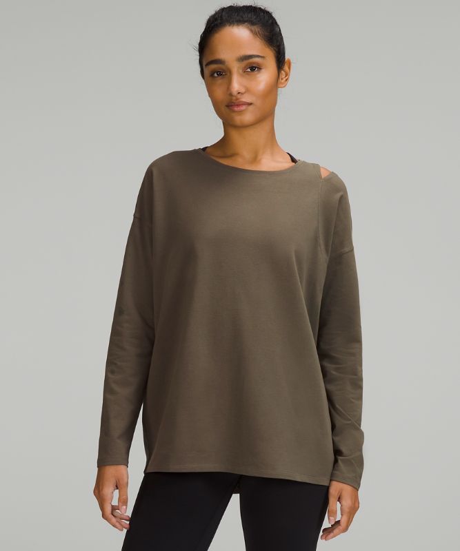 Relaxed-Fit Peek Shoulder Long Sleeve Shirt