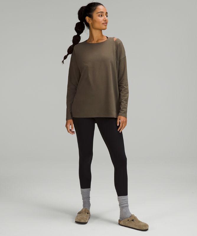 Relaxed-Fit Peek Shoulder Long Sleeve Shirt