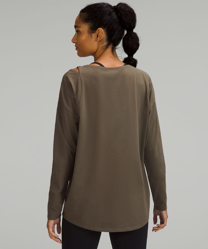 Relaxed-Fit Peek Shoulder Long Sleeve Shirt