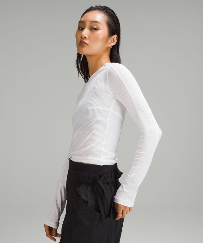 Asymmetrical Ribbed Cotton Long-Sleeve Shirt