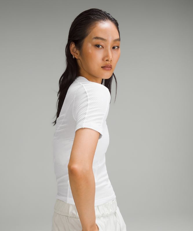 Asymmetrical Ribbed Cotton T-Shirt