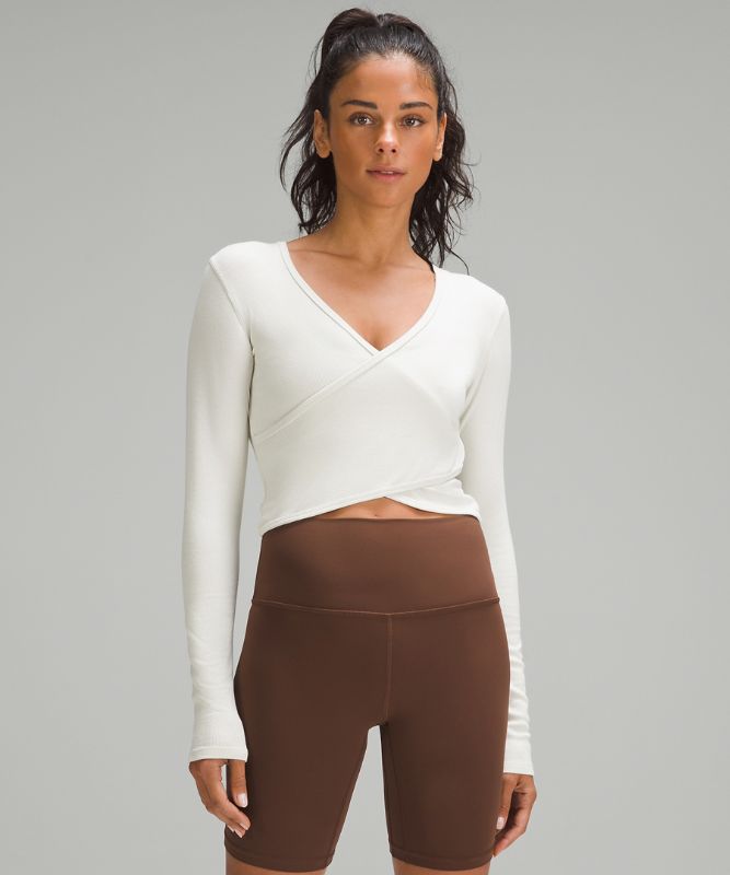 Wrap-Front Ribbed Long-Sleeve Top