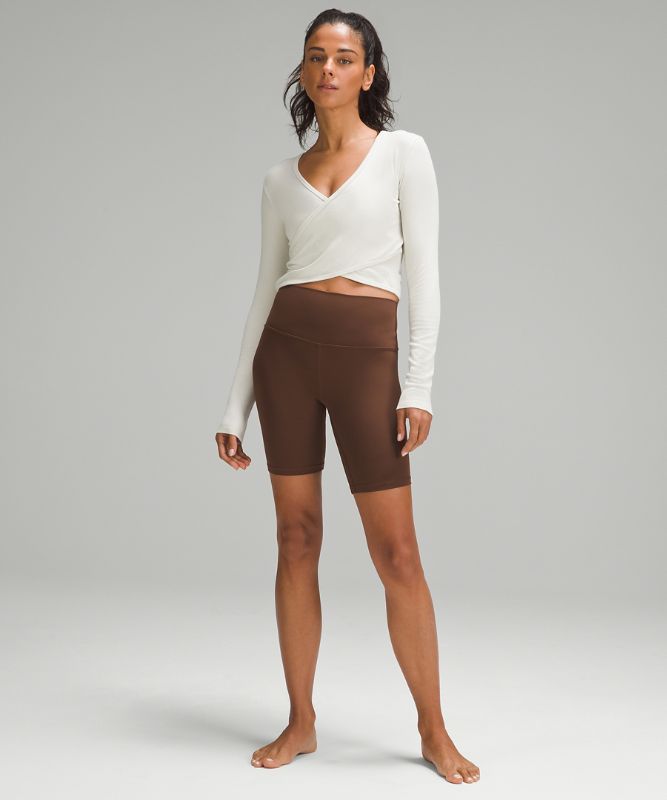 Wrap-Front Ribbed Long-Sleeve Top