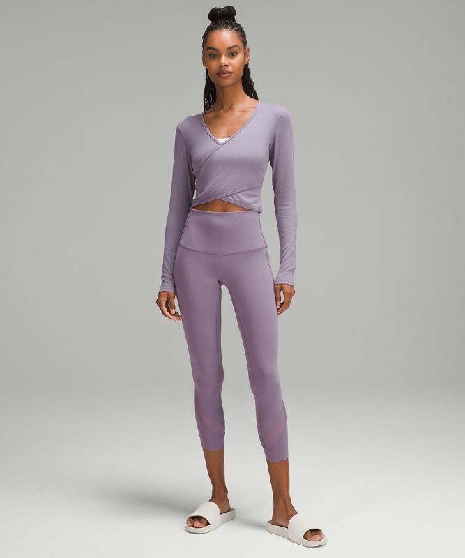 Wrap-Front Ribbed Long-Sleeve Top