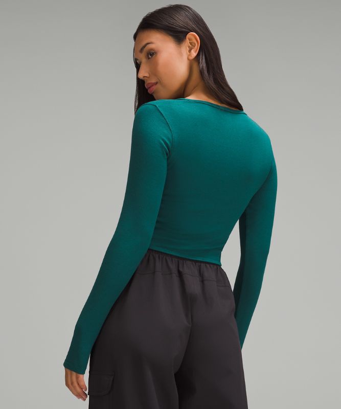 Wrap-Front Ribbed Long-Sleeve Top