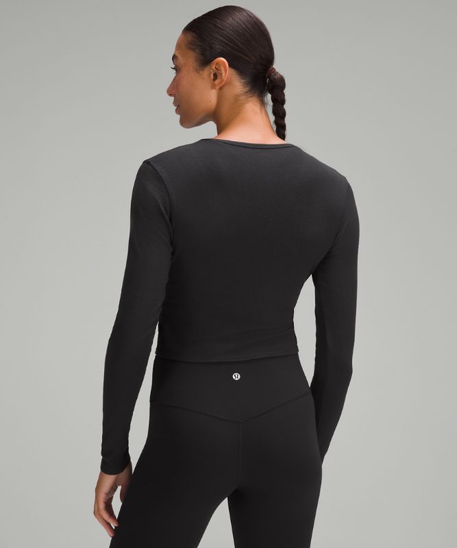 Wrap-Front Ribbed Long-Sleeve Top