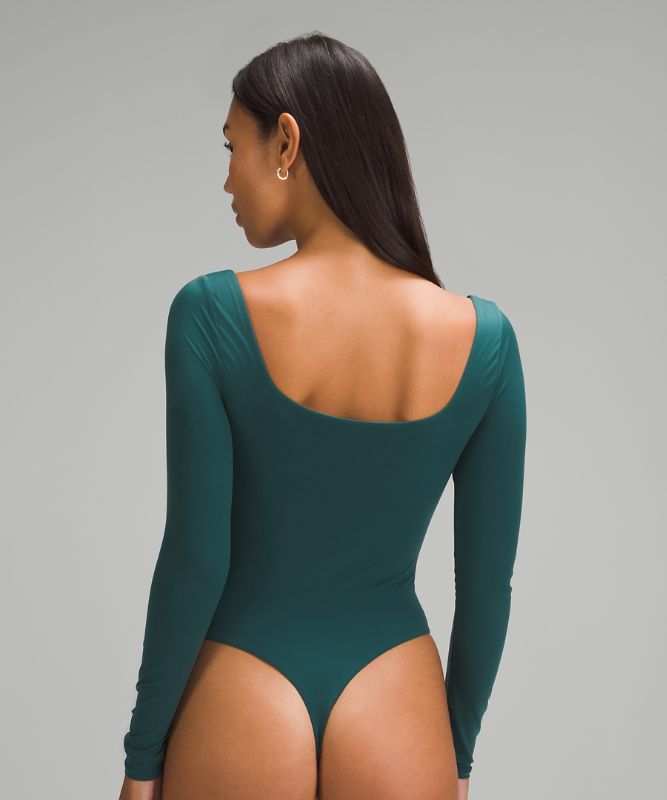 Wundermost Ultra-Soft Nulu Square-Neck Long-Sleeve Bodysuit