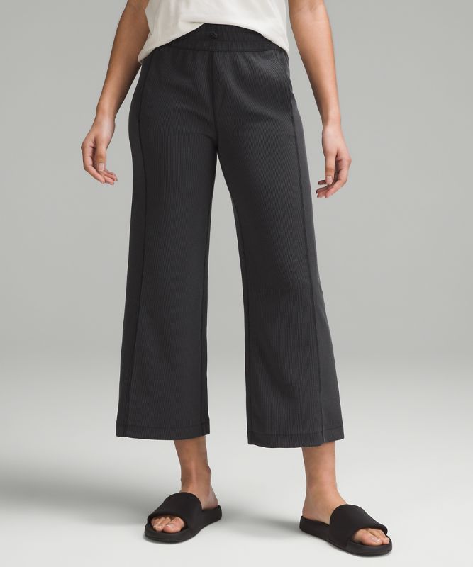 Ribbed Softstreme Mid-Rise Wide-Leg Cropped Pant 25"